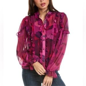 Hutch • Long Sleeve Blouse • Button Down • Small • Pink/purple